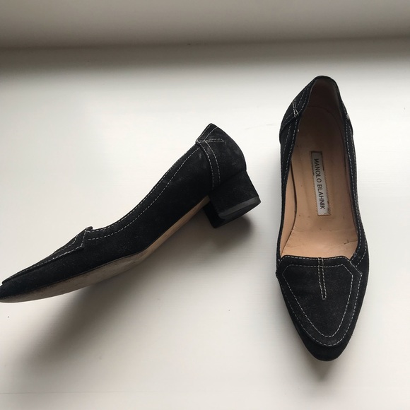 Manolo Blahnik, Black Suede, 1 inch Heel, 37 - Picture 3 of 6